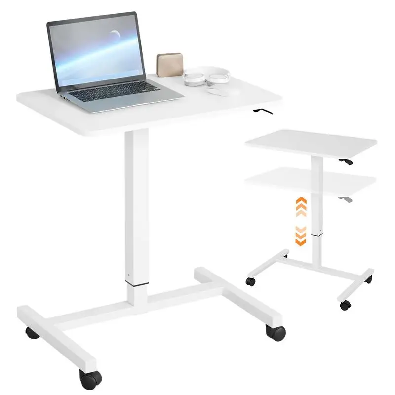 Laptop Desk With Wheels Adjustable Pneumatic Lift Table Portable Computer Workstations Sit Stand Desk For Home Study