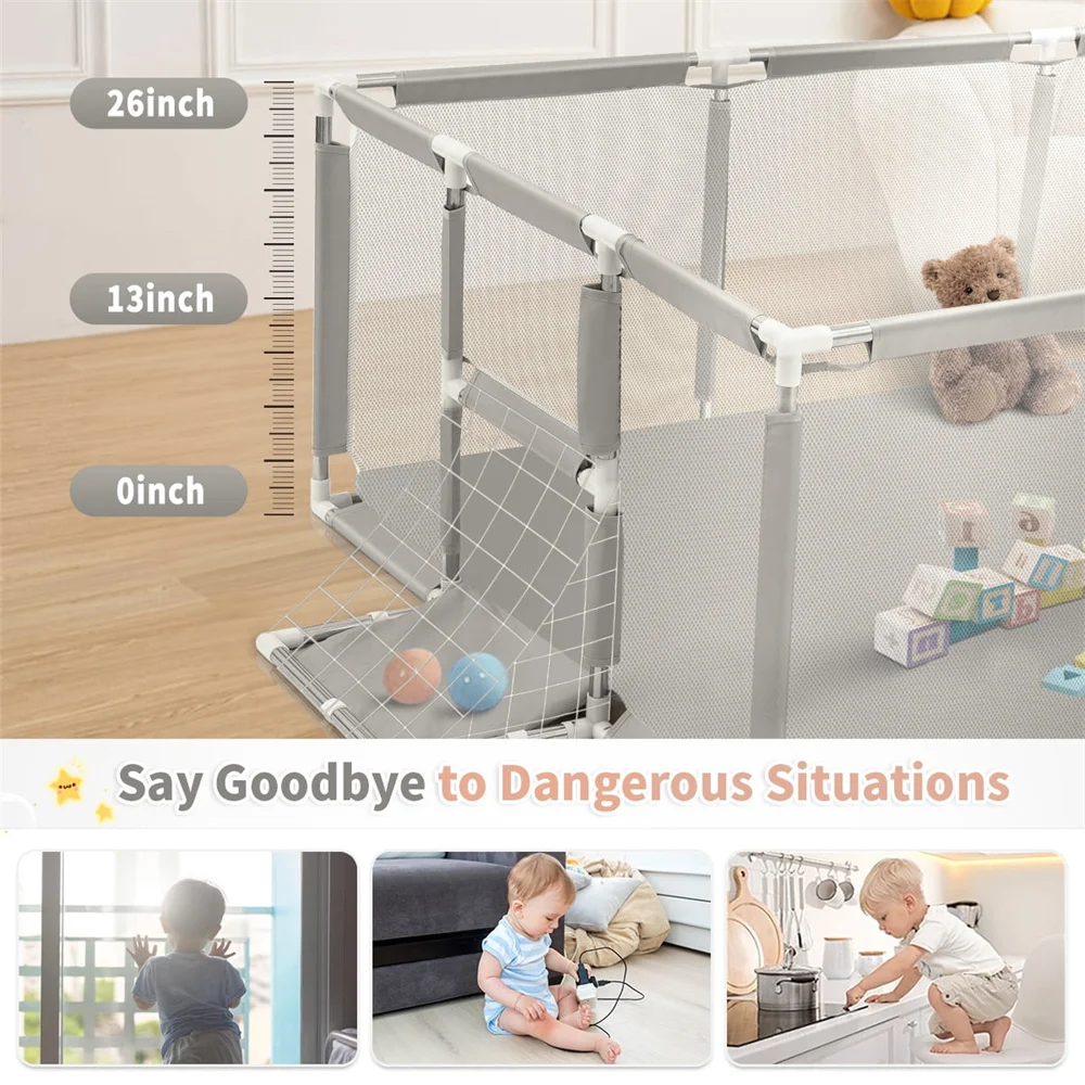 Extra-Large Rectangular Baby Playpen (71.6 Inches Long) with Basketball Hoop,