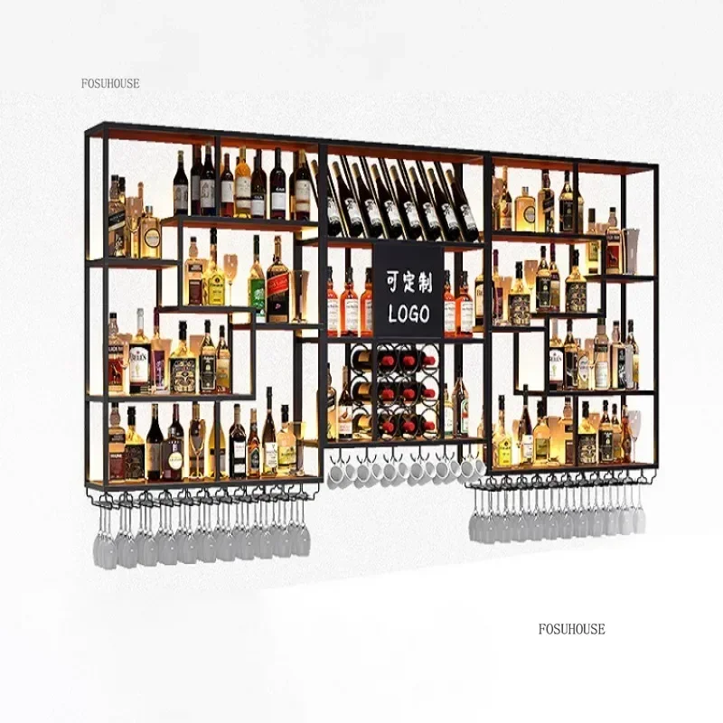 Customizable Bar Wine Cabinets Hanging Wine Rack for Living Room Restaurant Bar Furniture Wrought Iron Display