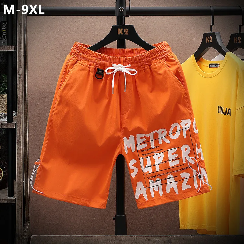 Men Shorts 9XL Jumbo Shorts Men Black Summer Plus Size 140KG 8XL 7XL 6XL 5XL Orange Casual Loose Pattern Korean Half Trousers Streetwear