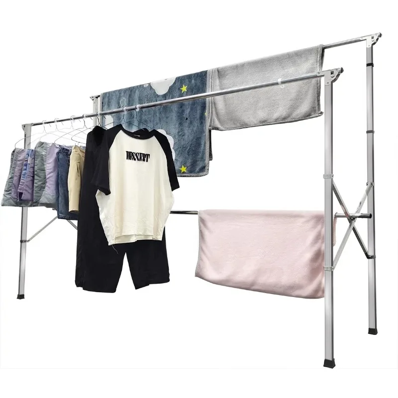 

H-Type Metal Clothes Drying Rack, 95 in Extended Length, Foldable Design - Sturdy & Space-Saving