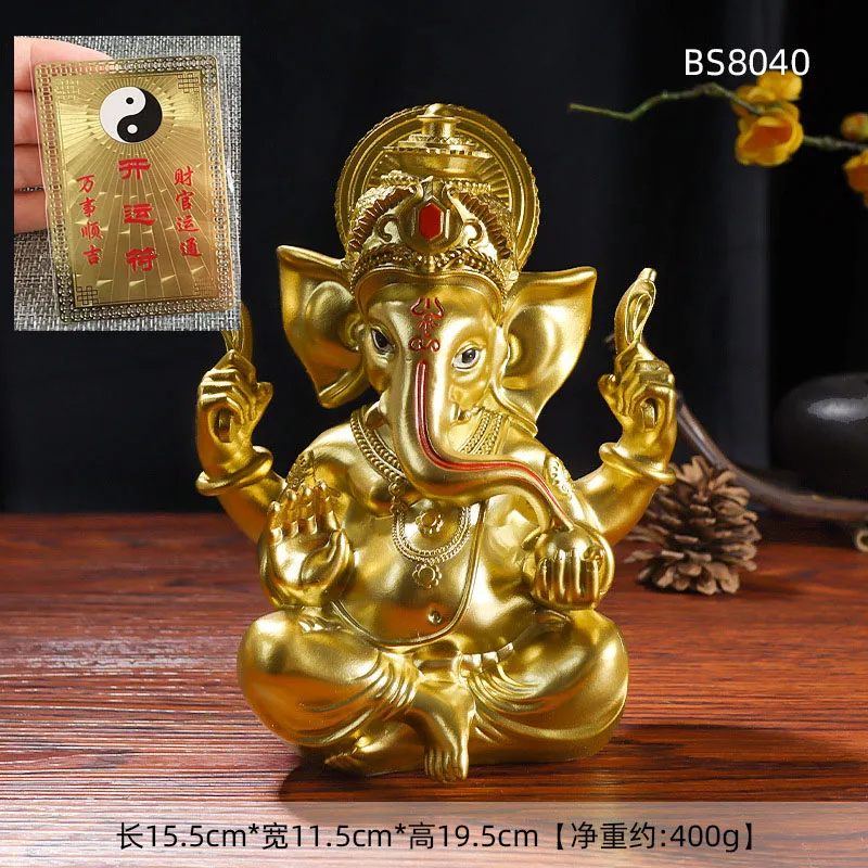 

2024 Asia Thailand HOME CAR golden GANESH Elephant God of wealth Sculpture statue + GOOD LUCK crystal Mammon Bracelet Amulet