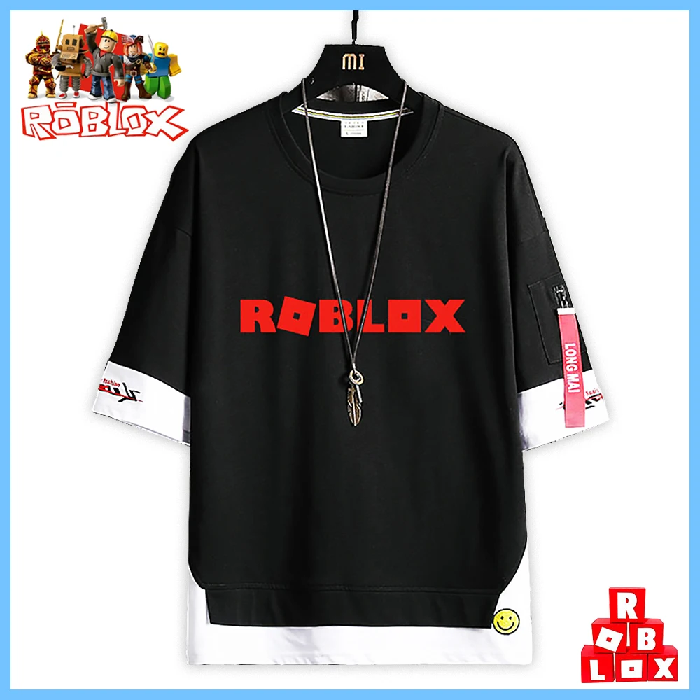 

Roblox Cartoon Game Anime Virtual World Short Sleeved T-Shirt Men's Teenager Trend Splicing Loose Half Sleeved Clothes