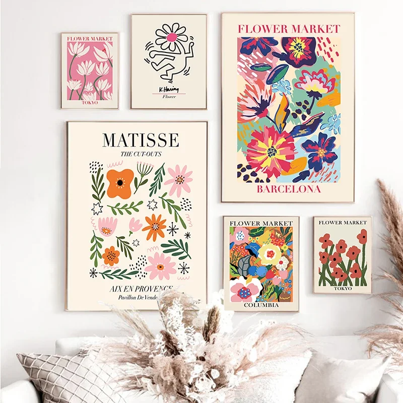 Matisse 포스터 추상 캔버스 회화 키스 벽 아트 꽃 시장 포스터와 지문 거실 사진 홈 장식