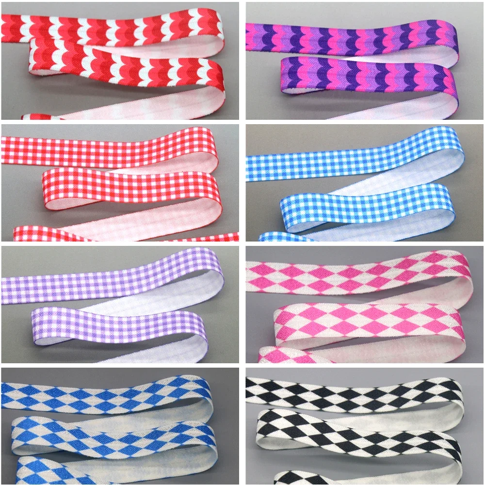 DHK 5/8” 5yards Plaid Grid Wave Printed Fold Elastic FOE Stretch Ribbon Hairbow Headwear Headband DIY OEM C1863 DHK 5/8” 5yards Plaid Grid Wave Printed Fold Elastic FOE Stretch Ribbon Hairbow Headwear Headband DIY OEM C1863