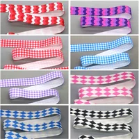 DHK 5/8” 5yards Plaid Grid Wave Printed Fold Elastic FOE Stretch Ribbon Hairbow Headwear Headband DIY OEM C1863
