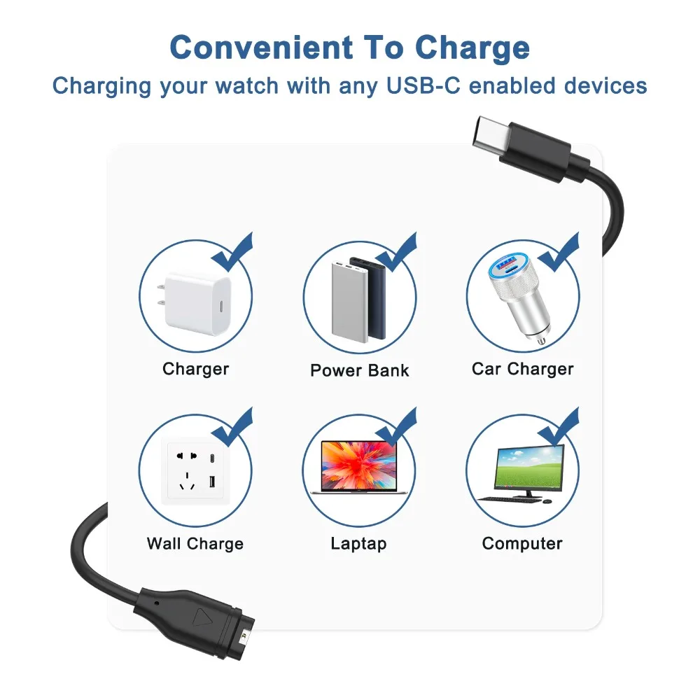 شاحن من النوع C لـ Garmin Fenix 7 6 5X Plus/Venu 2...