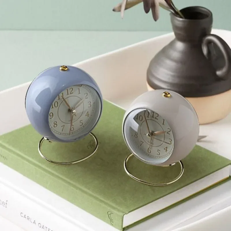 Light Alarm Clock with Night Light Silent for Bedroom Decoration Small Quartz Circular Morning Clocks Office Table Desk Children