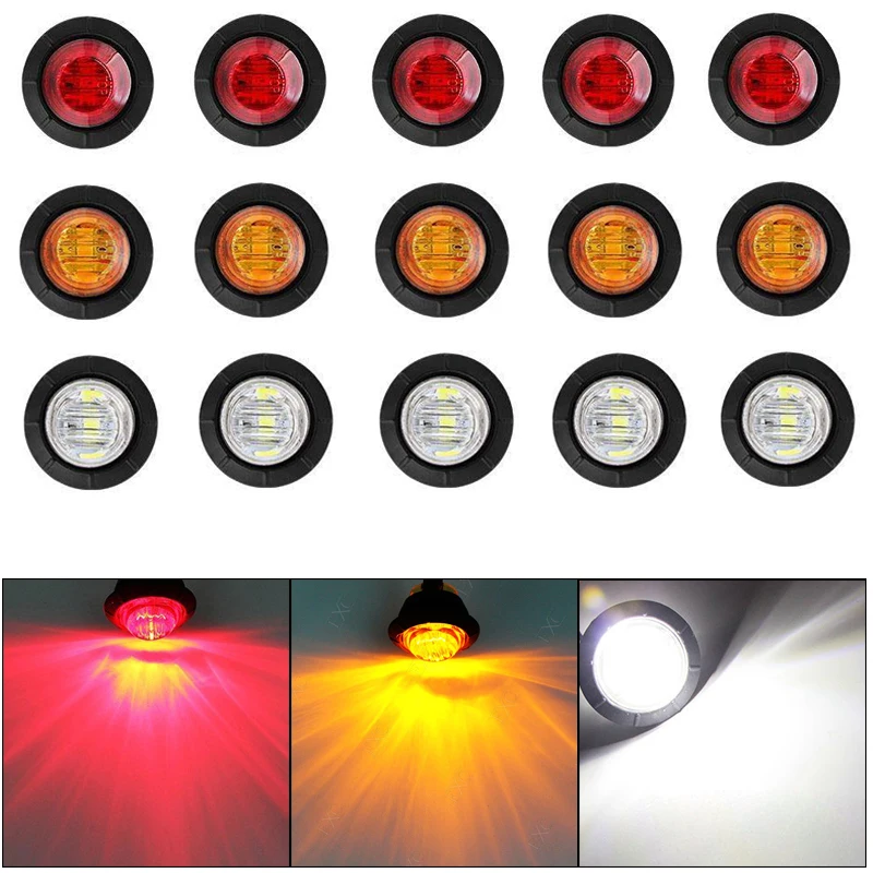 5PCS12V24VRoundTrailerSideMarkerLightsYellowWhiteRedFor