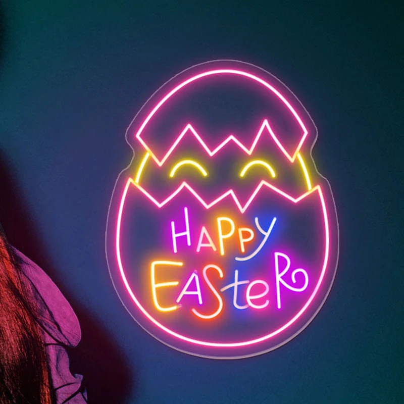 

Easter Egg Neon Sign Happy Easter Eggs Neon Light LED Signs for Wall Decor Neon Bedroom Easter Day Bar Party Decoration Lights