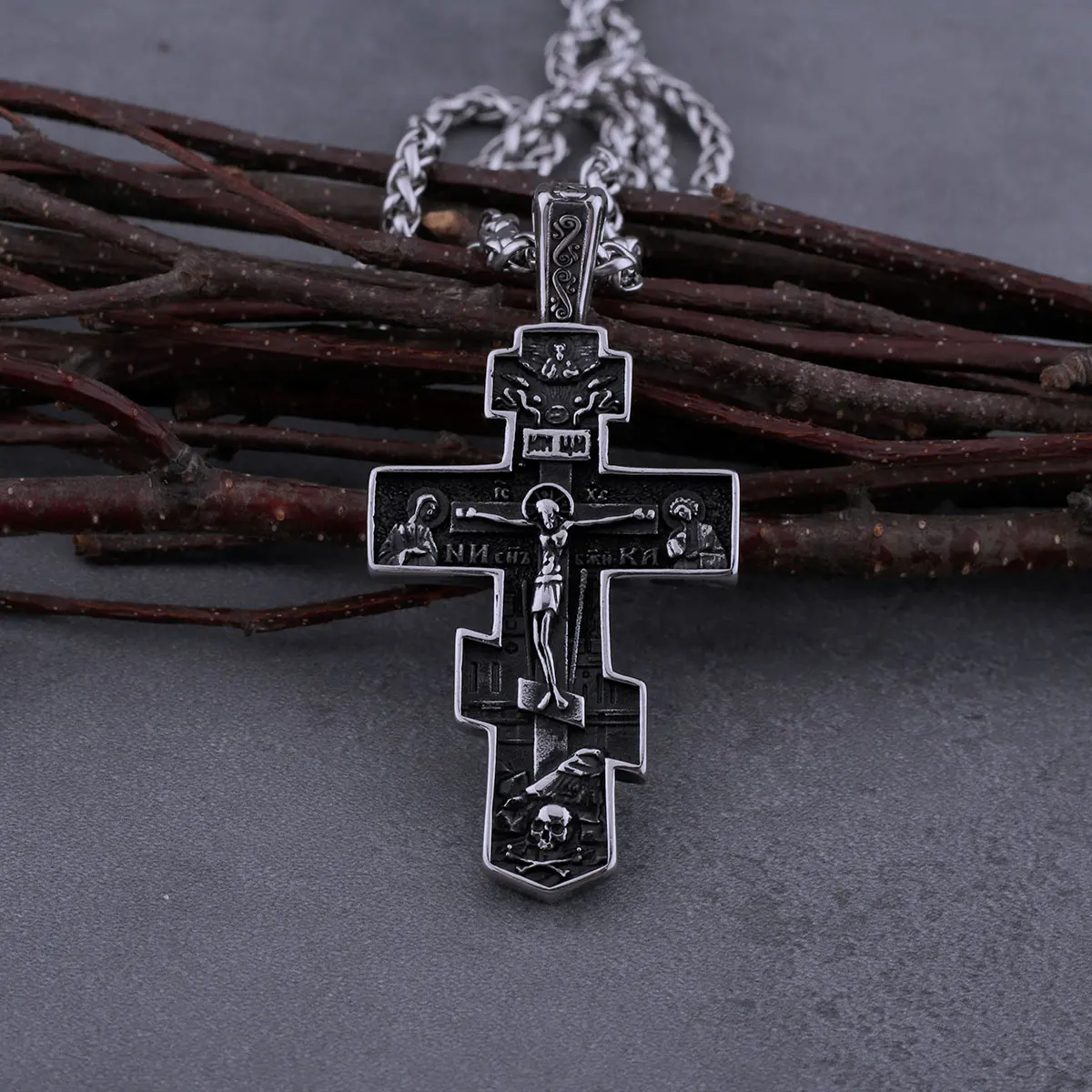 316L Stainless Steel Jesus Cross Necklace Men's Religious Faith
