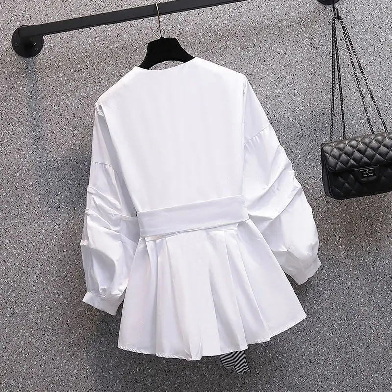 2022 Spring New Style Slim and Elegant Women's Pants Suit Bow Wrinkled Waist Shirt Black Wide Legged Trousers Two-piece Suit