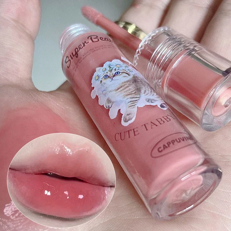 Cute Cat Mirror Water Lip Glaze Waterproof Moisturize Sexy Red Lip Tint Rossetto Makeup Lasting Antiaderente Cup Lip Gloss Cosmetic