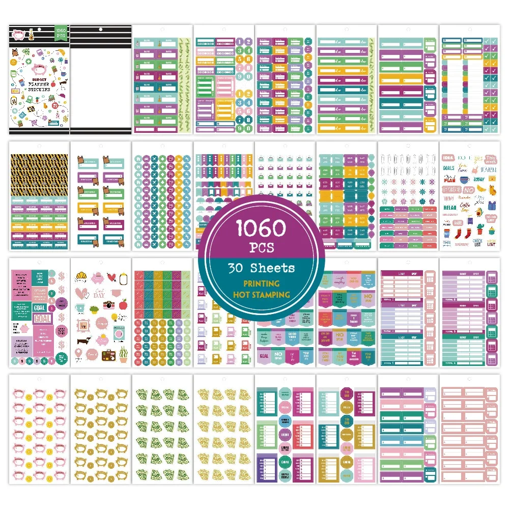 30 Sheets/1060Pcs Budget Stickers Daily Weekly Month Planner Stickers Students DIY Decorative Stickers Stationery