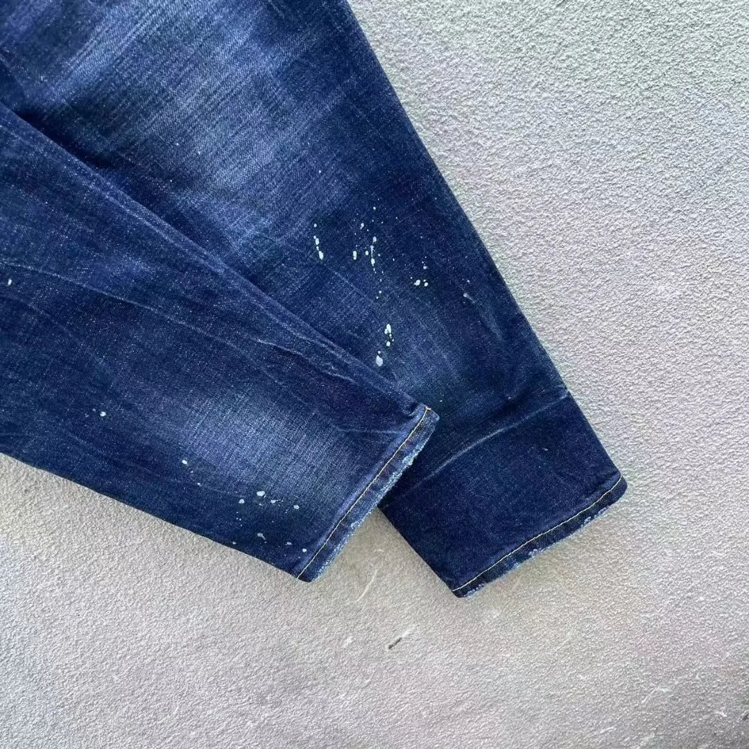 100 chareiharper c061 Men's jeans ripped fabric ground white patchwork paint splash vintage blue jeans