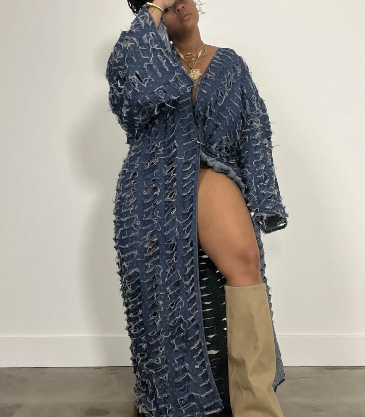 African Fashion Cardigans For Women Autumn Spring Denim Long Down Coat Swimwear Long Kimonos