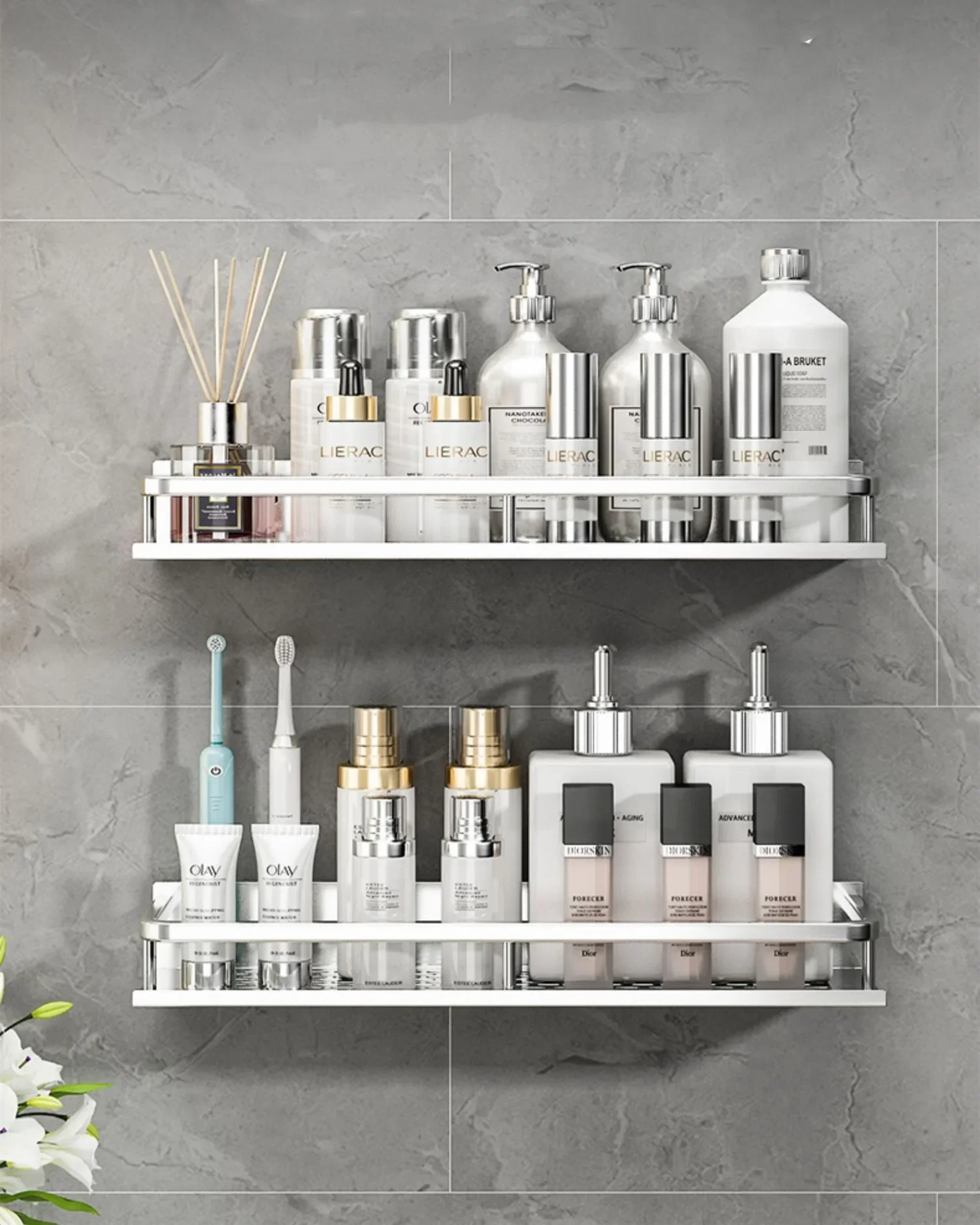 Description Picture 3 of itemBathroom Silver Space Aluminum 30-50CM Toilet Rack No Drill Wall-mounted Shelf Kitchen Storage Basket Bathroom Accessories