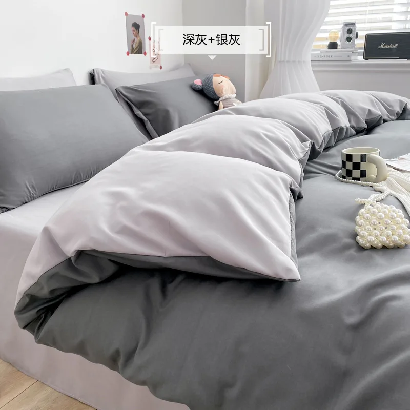 thumbnail image 1 of Juego de cama tamaño king con diseño simple de doble cara, funda de edredón suave y cómoda y sábana con funda de almohada, juegos de cama asequibles y duraderos, 1 of 5