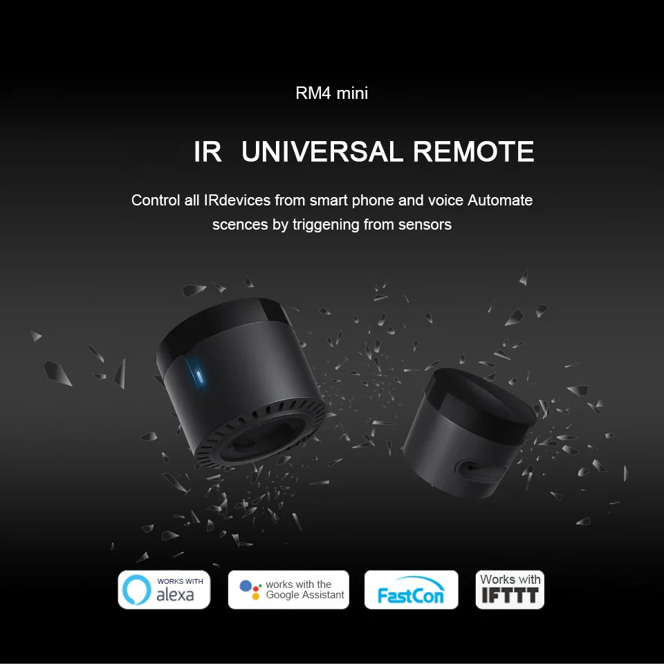 Broadlink Broadlink RM4 Mini Smart IR Remote - Works With Alexa/Google Home (Control Devices Anywhere) Ir Blaster