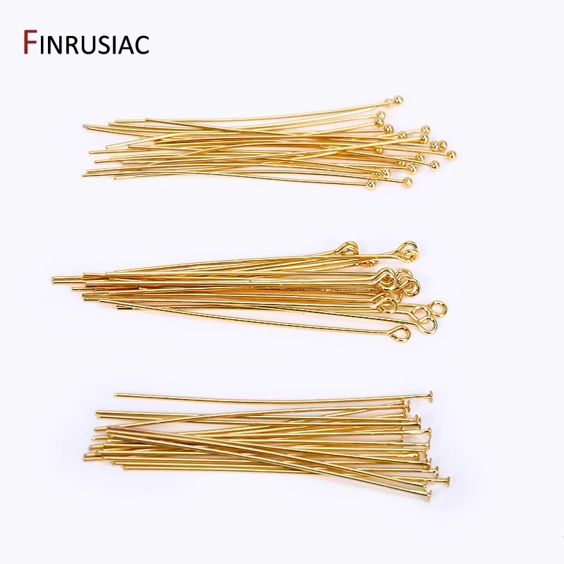 Gold Plated Brass Metal Ball Pins Eye Pins Flat Head Pins For Jewelry Making DIY Jewelry Pin Supplies 50PCS/lot