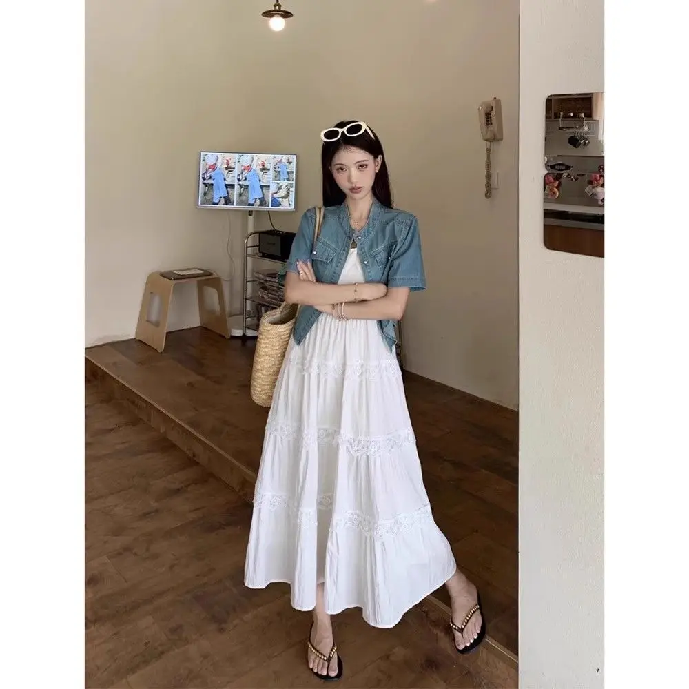 

Thin section denim short-sleeved jacket summer Korean version of the new 2024 fashion short section casual tops women's ch