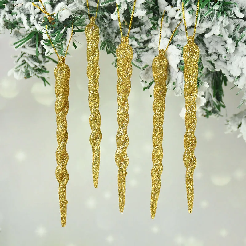 

5pcs 13cm Christmas Multicolor Fake Ice Cone Prop Xmas Tree Hanging Ornaments for Winter Party New Year Decoration Supplies