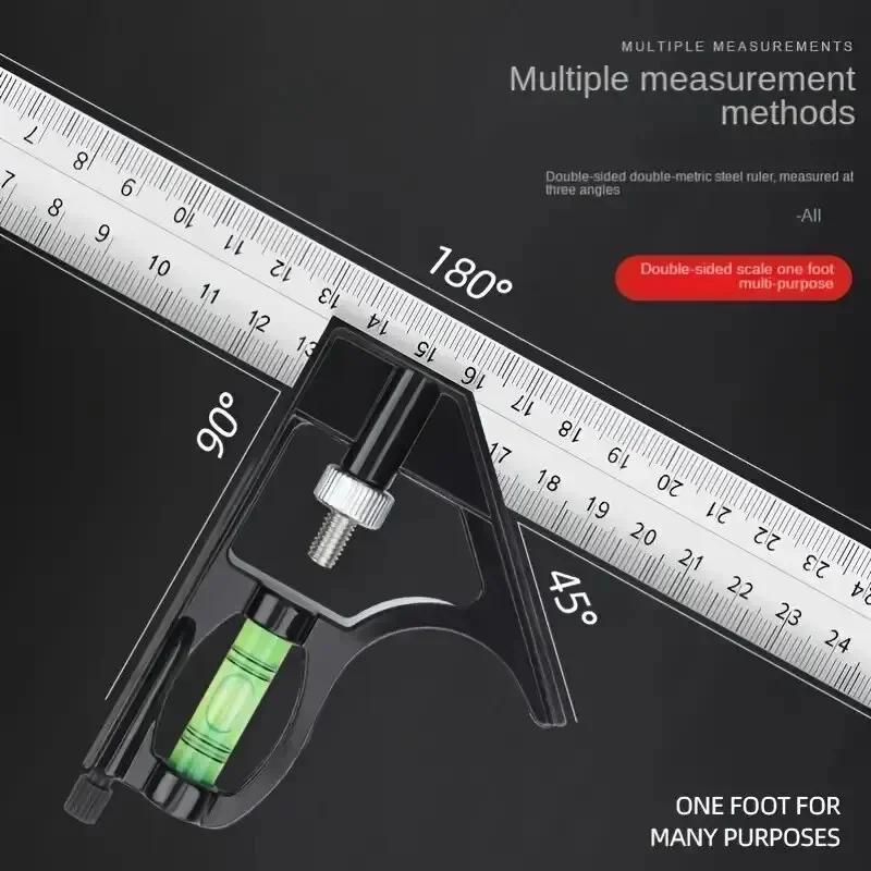 Angle Combination Square Ruler Mobile Horizontal Movable 45Degree Right Carpenter Level Moving Woodworking 300mm