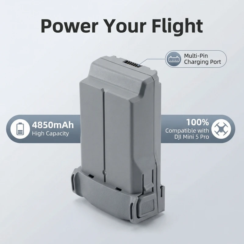 Batterie longue autonomie pour drone de poche, tenue en main montrant sa taille compacte.