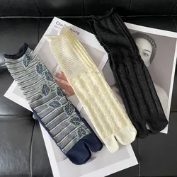 Summer Ultra-Thin Crystal Silk Sheer Frilly Tabi Socks Love Leaves Flower Literary Personality Japanese Colorful Women Toe Socks