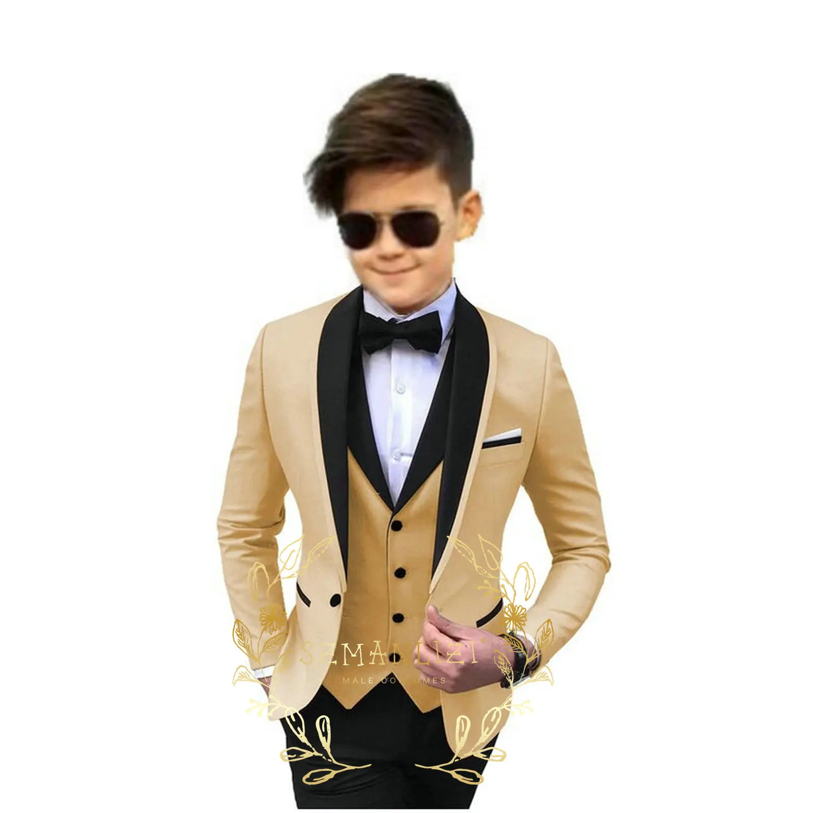 Formal Boys Suit For Wedding Children Gold Party Blazers Vest Pants Sets Outfit Shawl Lapel Kids Costume Gentlemen Prom Tuxedos