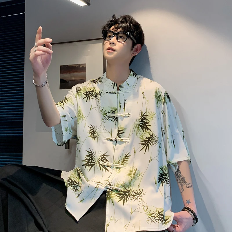 

2024 Summer Men's Bamboo Chinese Style Shirt Short Sleeve Hawaiian Shirts For Men Plus Size M-XXXXXL Tunic Shirt Man Camisa 5XL