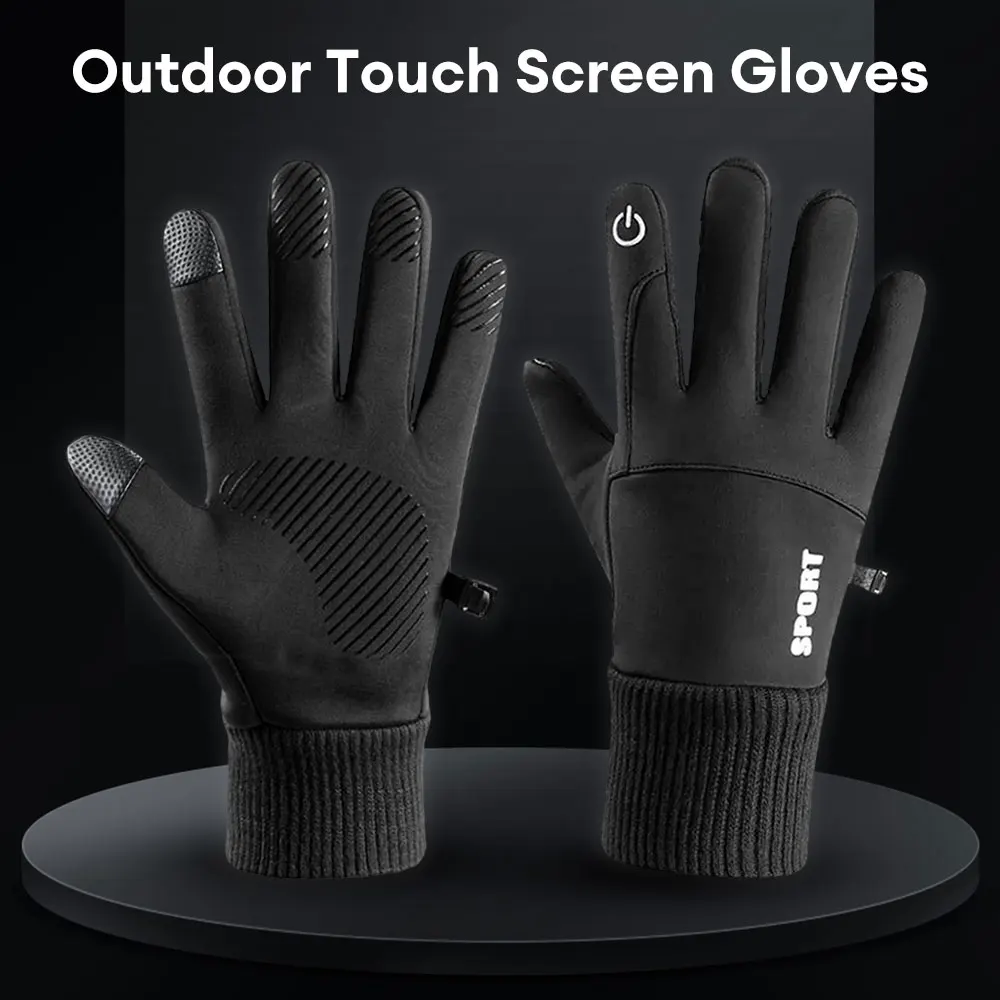 1 Pair Black Winter Warm Full Fingers Waterproof Cycling Outdoor Sports Running Motorcycle Ski Touch Screen Fleece Gloves men women winter waterproof gloves outdoor sports running motorcycle ski touch screen fleece gloves non slip warm full fingers