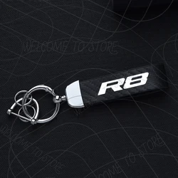 Premium PU Leather Carbon Fiber Keychain with Zinc Alloy Auto Keyring Accessories (For R8 Emblem)