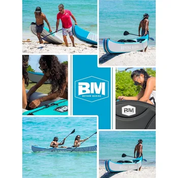 Inflatable Kayak 2 Person Adult- Drop Stitch Tandem Kayak | with Aluminum Paddles, Seats, Footrests, Pump, Fins 6