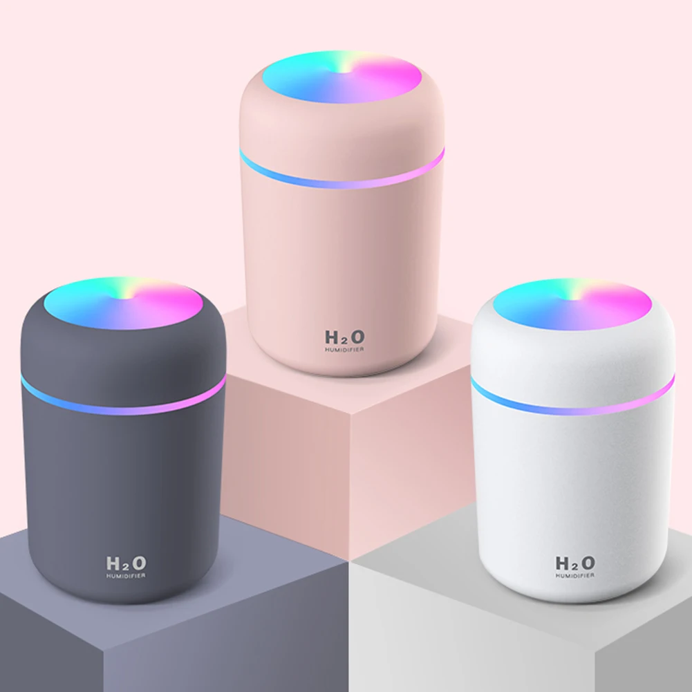 자동차 침실용 휴대용 초음파 아로마 디퓨저, USB, 다채로운 빛, 쿨 미스트 스프레이, 아로마 음이온 미스트 메이커, 300ml