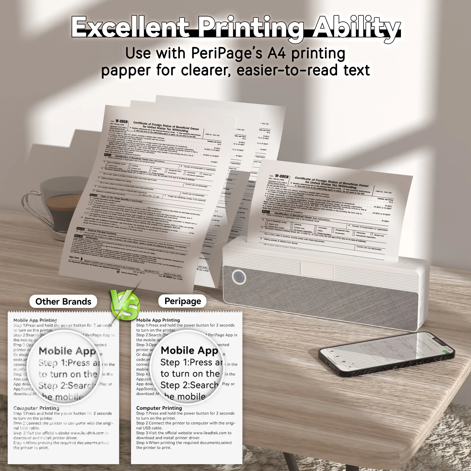 Peripage P81 Inkless Portable A4 Thermal Printer Wireless Bluetooth USB Printing Text PDF Document Photos A4 Machine Maker Paper