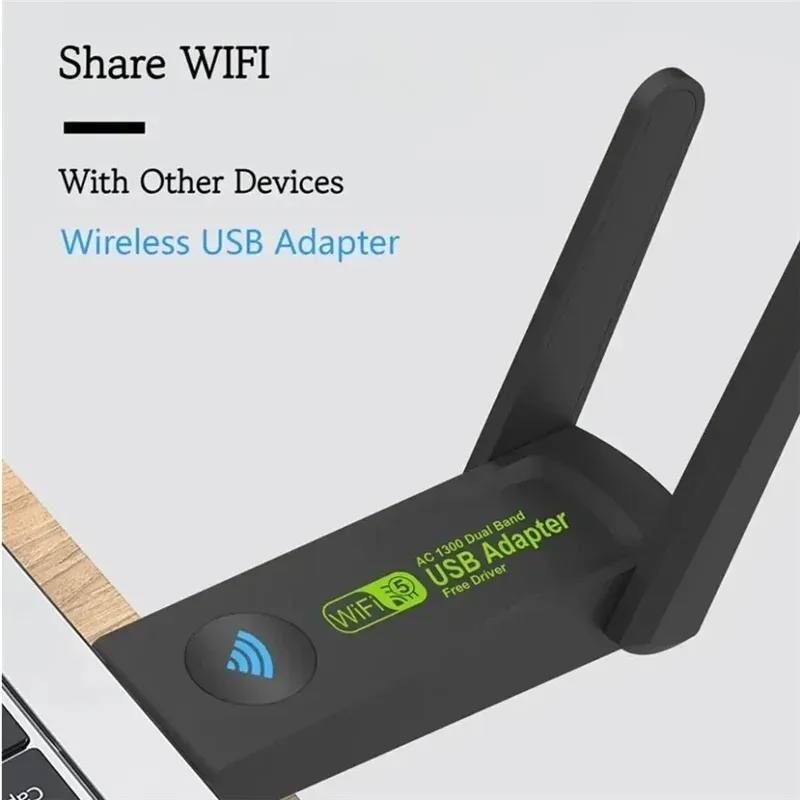 PC 데스크탑 노트북용 무선 USB 와이파이 어댑터, 1200Mbps 와이파이 동글 USB 네트워크 카드, 듀얼 밴드 2.4G, 5.8G 리시버, 1300Mbps