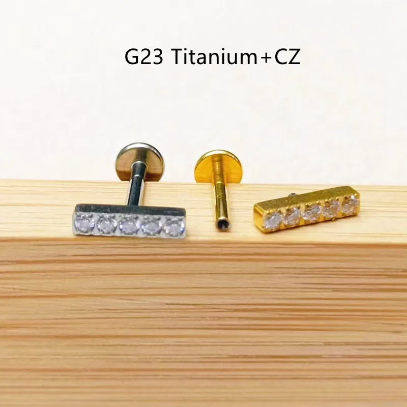 

10pcs Body Jewelry 16G All G23 Titanium 5 CZ Lip Labret Bar Ear Helix Tragus Rook Barbells Stud Piercing Jewelry Shine New