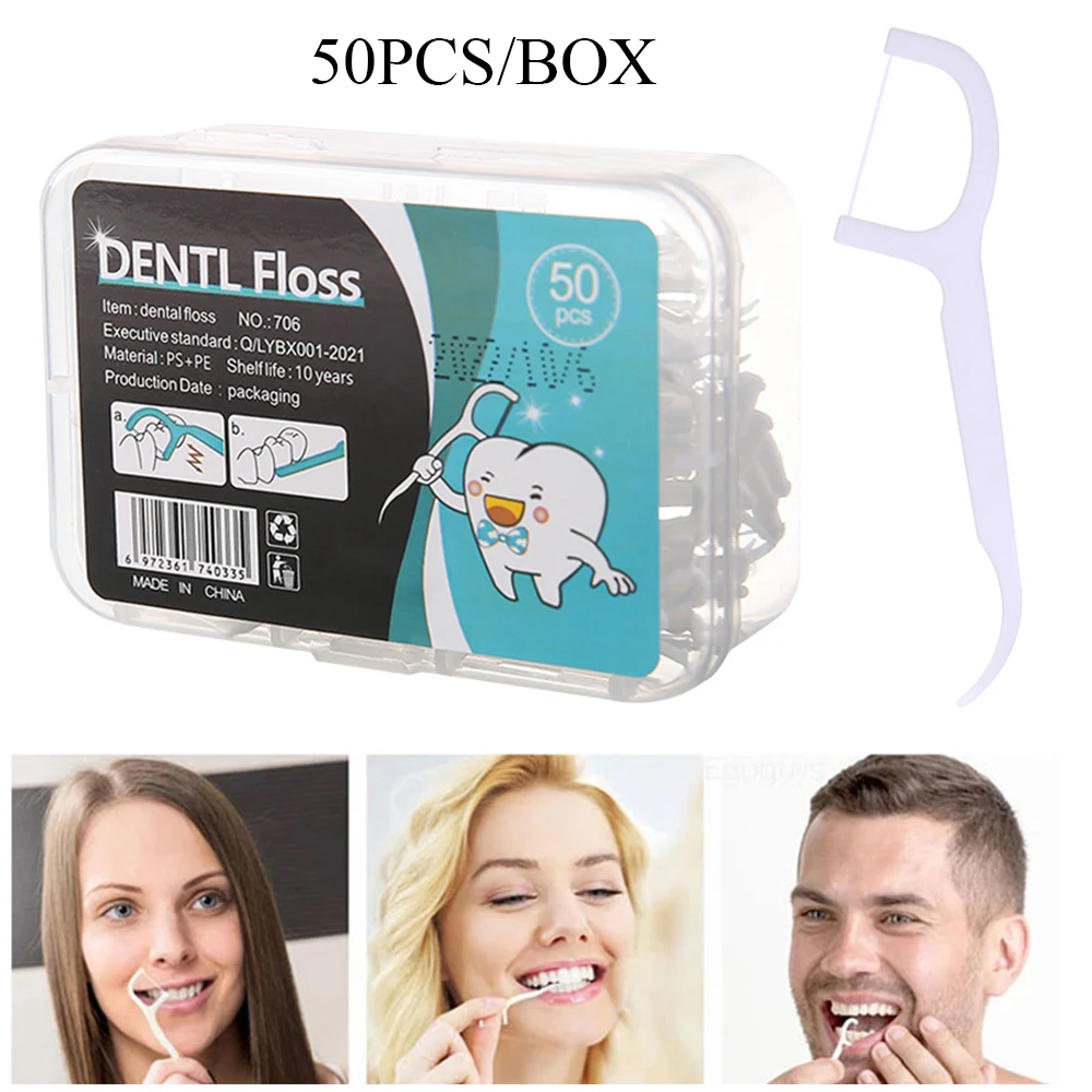 

50pcs Dental Floss Disposable Interdental Brush Teeth Picks Health Care Beauty Tooth Cleaning Floss Pick Oral Hygiene Care