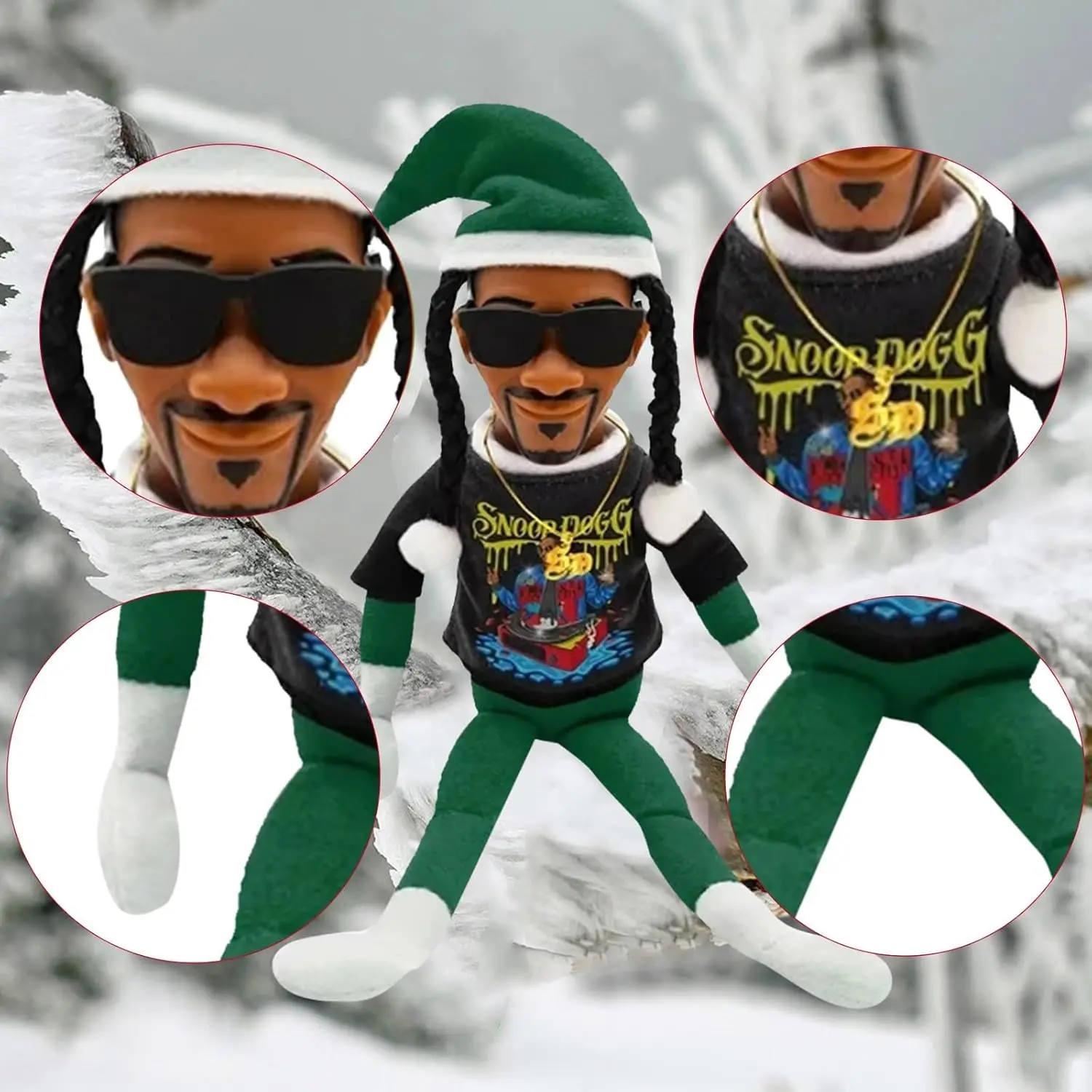 Snoop Stoop Plush, Snoop Shelf,Elf Doll,12" Figurine Elf, Plush,Elf Toy, Tshirt, Sunglasses, Gold Chain, Bonus Big Gift Box