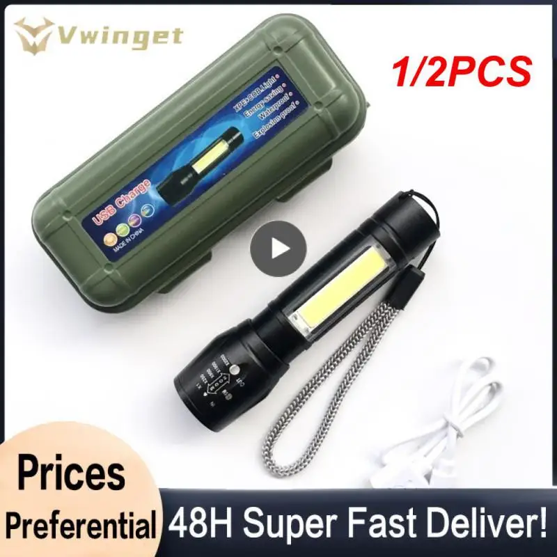 줌 미니 LED 손전등, XP-G Q5 플래시 라이트 랜턴, 휴대용 충전식 눈부심 COB 손전등, 야외 캠핑, 1 개, 2 개