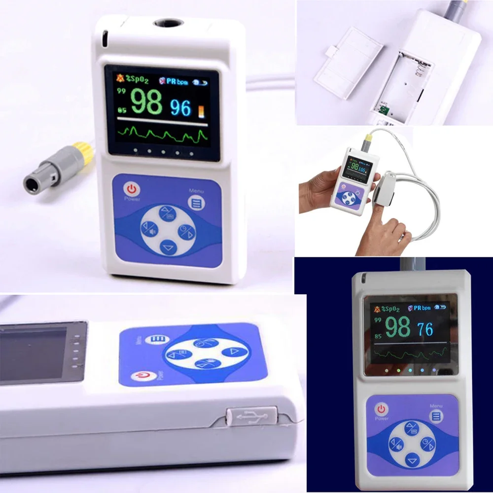 Handheld Pulse Oximeter Blood Oxygen Monitor CMS60D Paediatric SPO2 Clip Probe+Adult SPO2 Clip Probe+Neonatal Wrap Probe