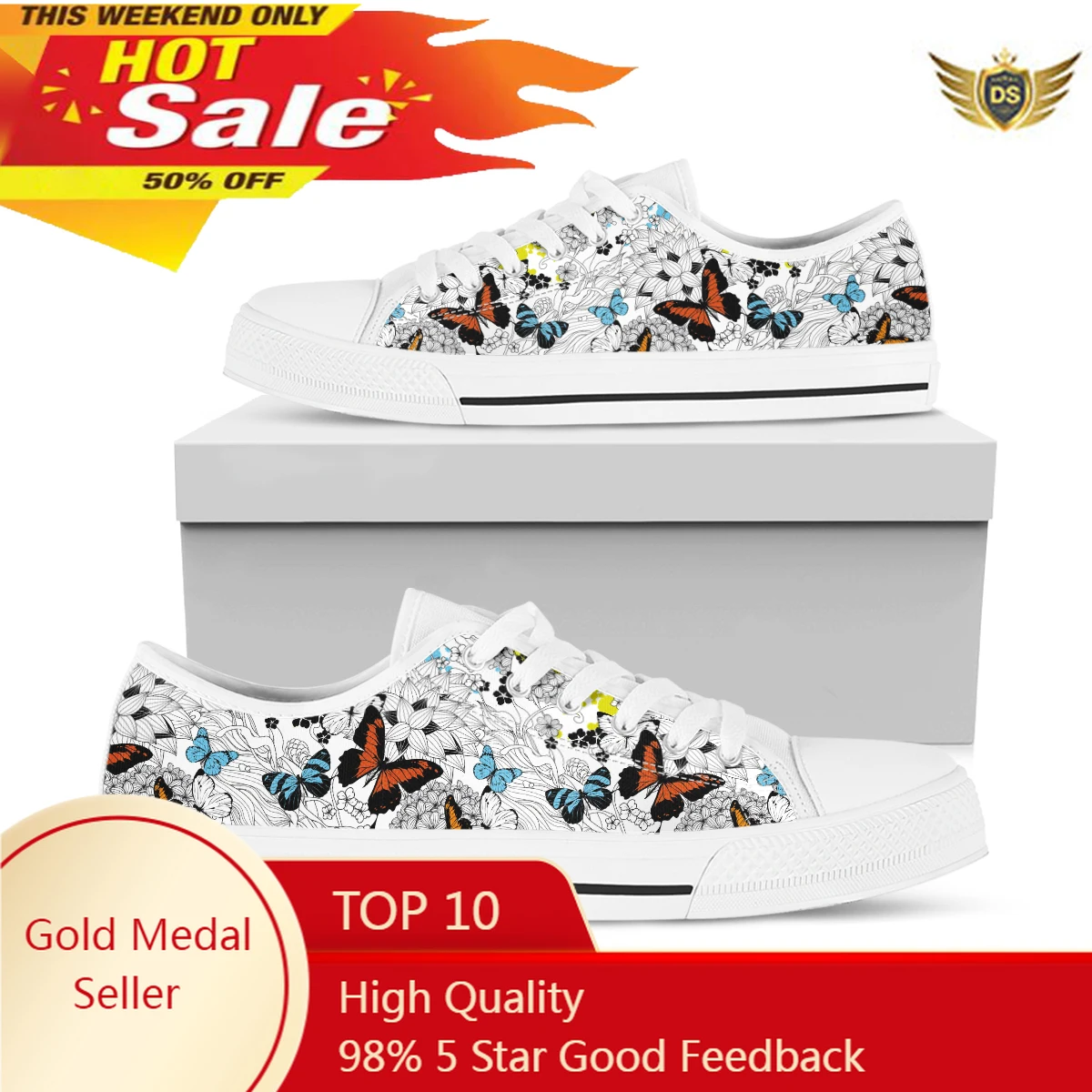 Beautiful White Butterfly Sneakers For Woman Low Top Lace-up Canvas Shoes Designer Ladies Plus Size 46 Shoes Women Sneakers