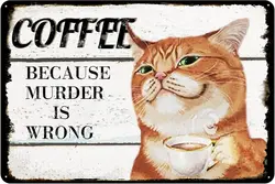 Vintage - Style Cat Coffee Metal Tin Sign - Retro Wall Art Decor & Unique Housewarming Gift - Aluminum 20x30cm (Aluminum sign)