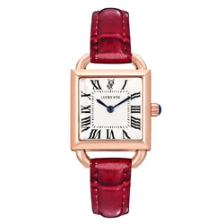Elegant Women's Quartz Watch Set with PU Leather Strap - Perfect Gift - No (Red)