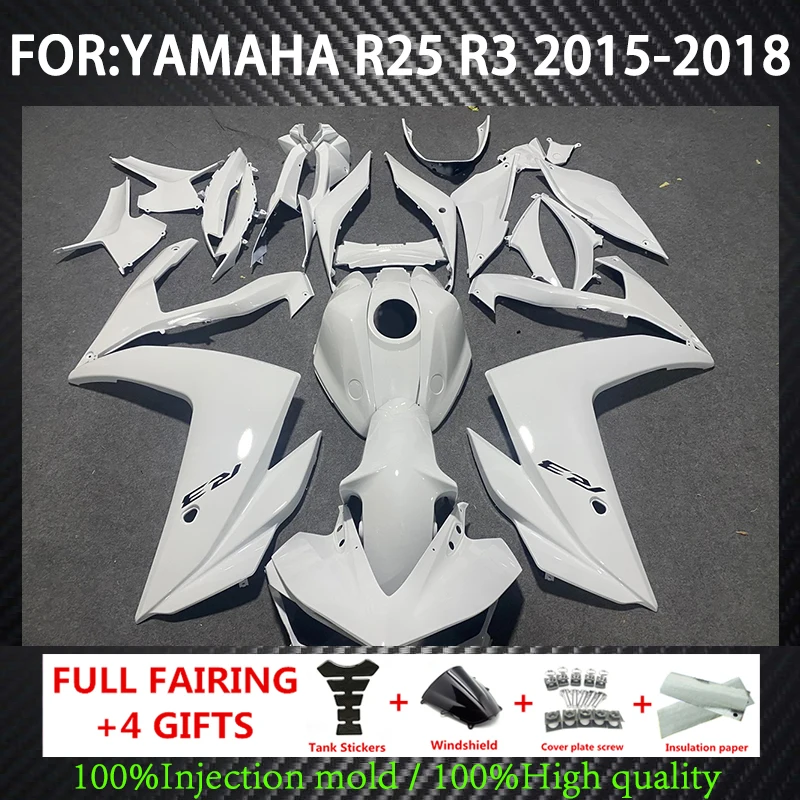 

Motorcycle Fairing Kit for Yamaha R25 R3 15-18 years R3 2015 2016 2017 2018 Fairing Pearl White Metal White