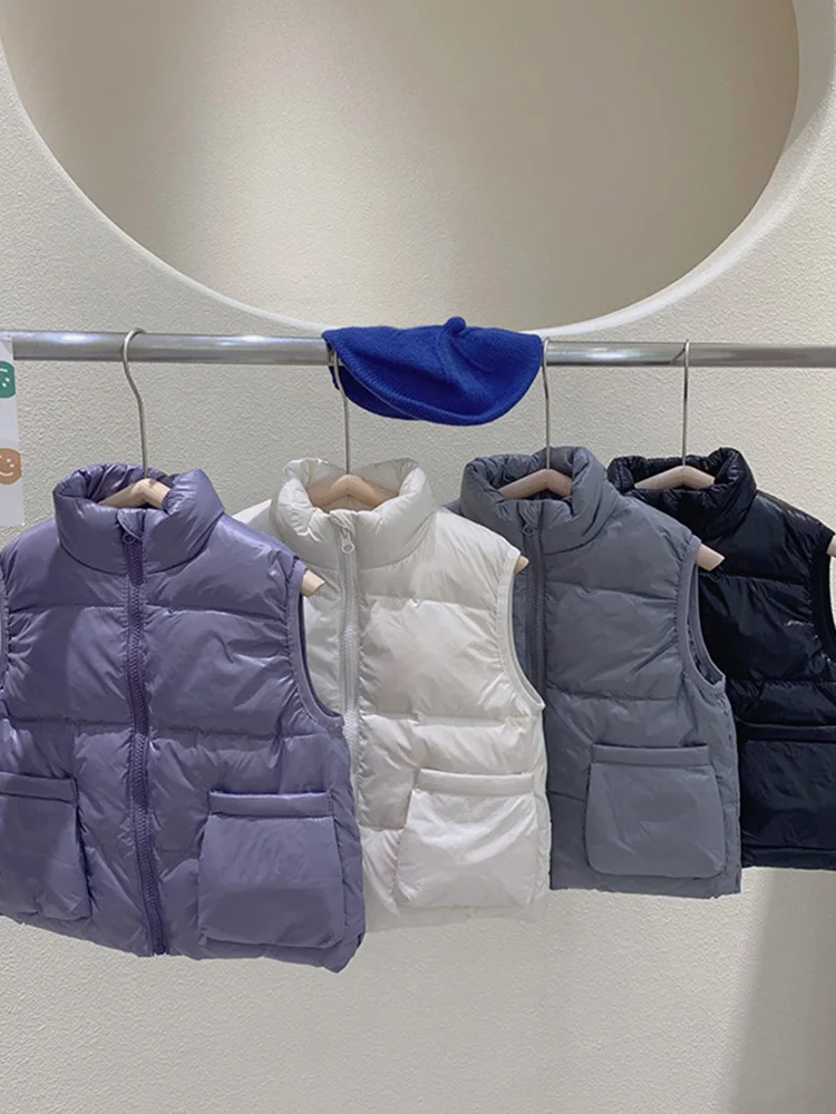 

Autumn and Winter 2022 New style Children's Down Stand Neck Vest Middle and Little Kids' Warm and Thick Large Pocket Jacket