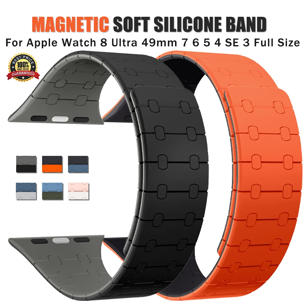 

Silicone Magnetic Strap For Apple Watch 8 Ultra 49mm 7 41 45mm Soft Sport Band For iWatch 6 5 4 3 SE 44mm 42 40mm 38mm Bracelet