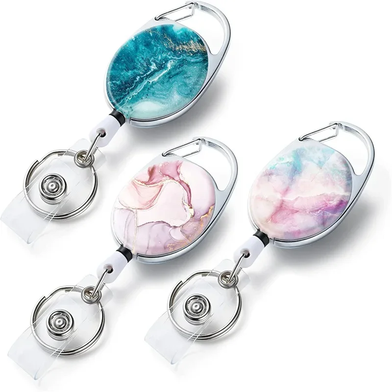 Retractable Badge Reel Badge Holder Badge Holder Keychain Retractable Id Tag Retractable Id Lanyard Marble Oval Easy Pull Badge Reels Keychain Egg Shaped Portacredencial Nurse Badge Holder Retractable Clip 1pc