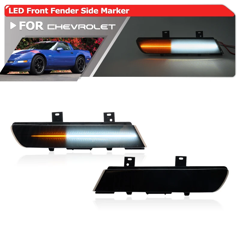 Fumé 2-In-1 Led Parking Fender Side Marker Light Per Chevrolet Corvette C4 1991-1996 Dynamic Amber/White Bumper Sidemarkers